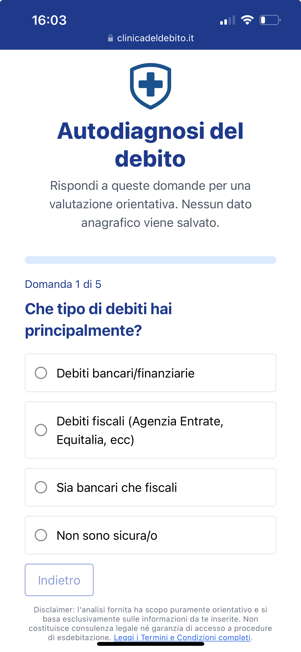 Anteprima Quiz Analisi Debito
