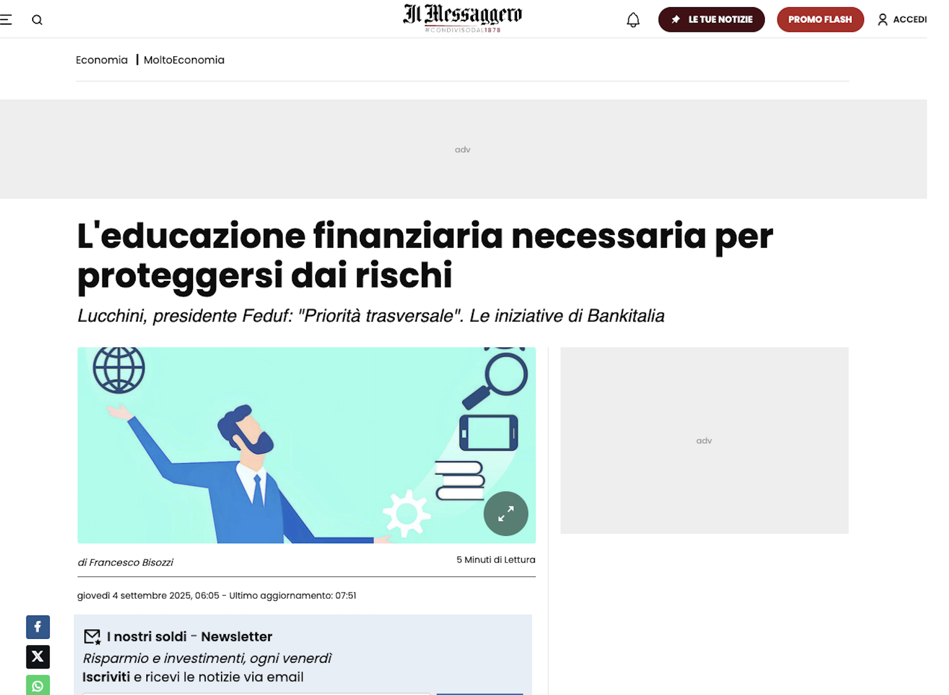 Screenshot di Il Messaggero